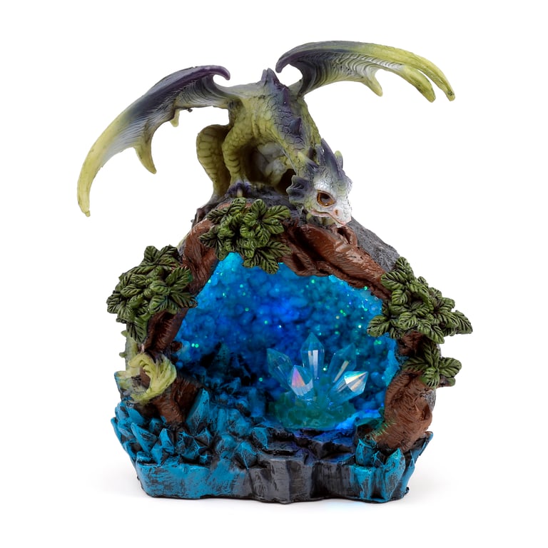 Elements Dragon LED Woodland Crystal Den - Battery-Operated Multi-Colored Rotating Light Decoration