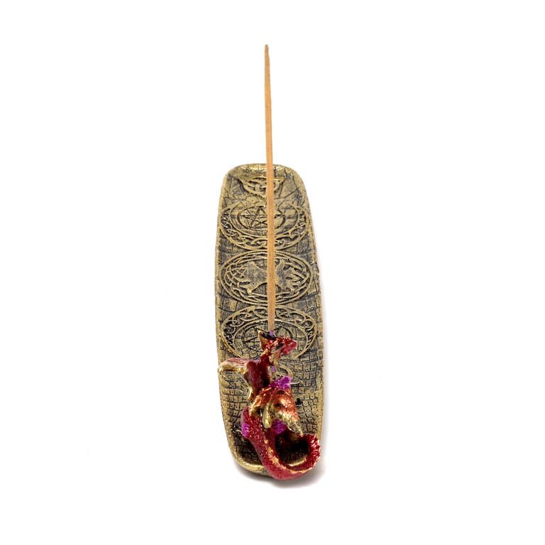 Resin Ashcatcher Incense Burner - Dragon Mystical Symbols Holder
