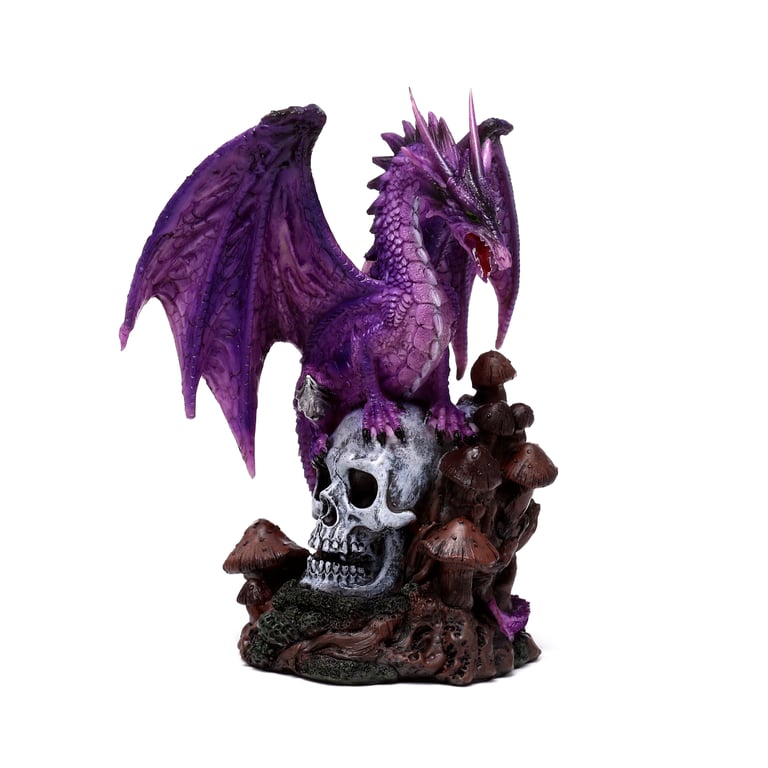 Enchanted Nightmare Dragon Resin Amethyst Forest Skull Statue