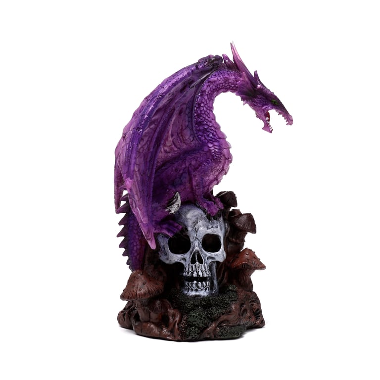 Enchanted Nightmare Dragon Resin Amethyst Forest Skull Statue