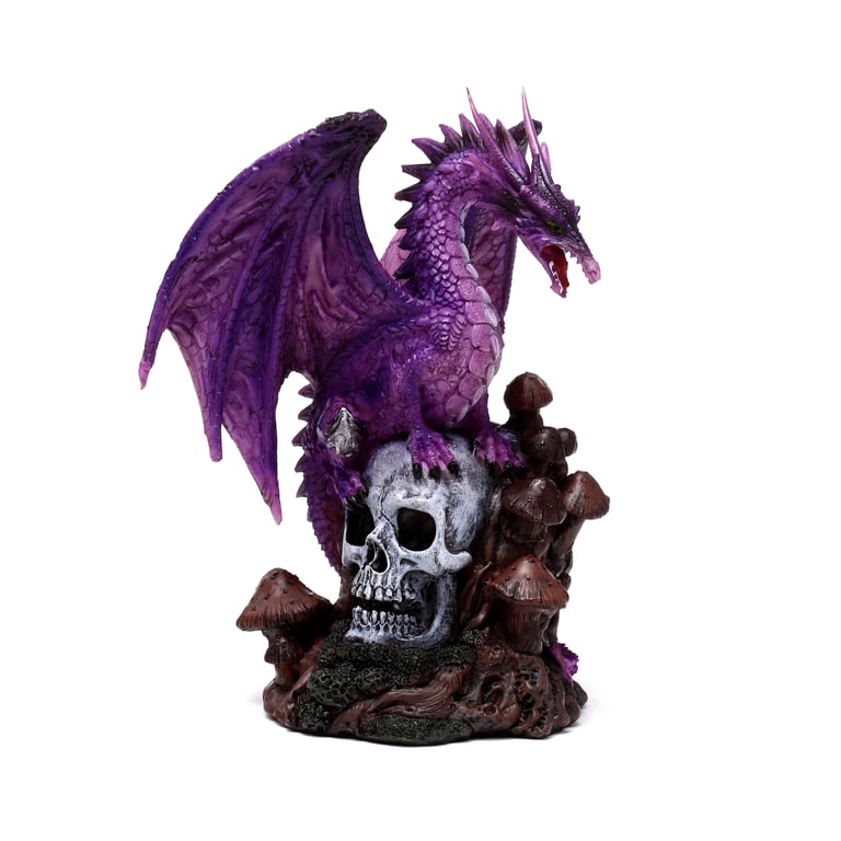 Enchanted Nightmare Dragon Resin Amethyst Forest Skull Statue