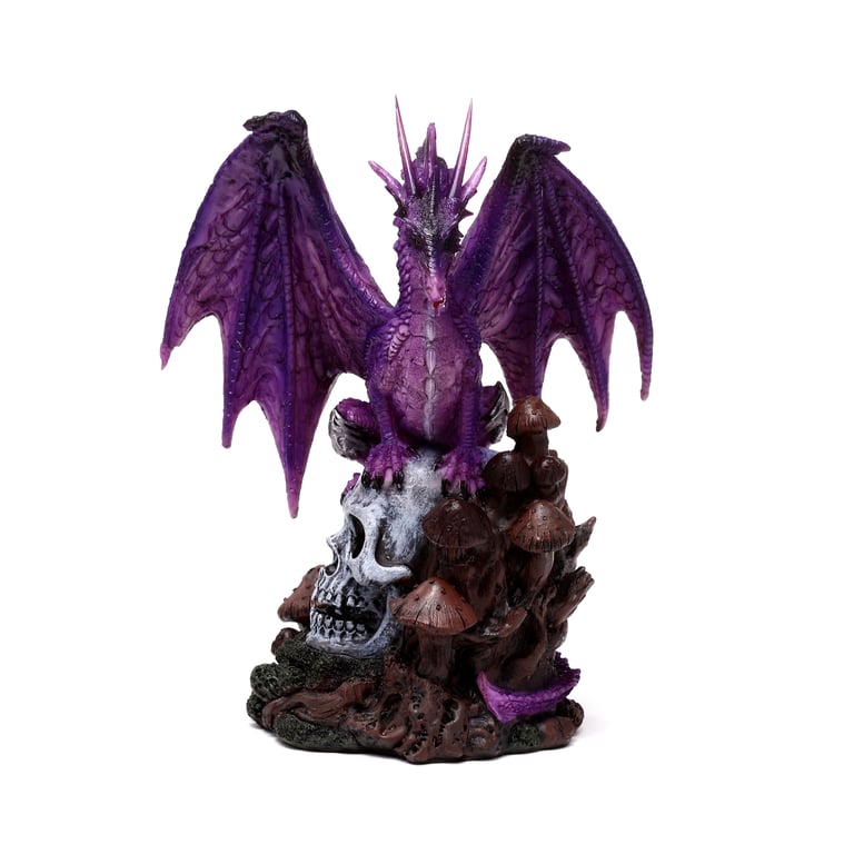 Enchanted Nightmare Dragon Resin Amethyst Forest Skull Statue