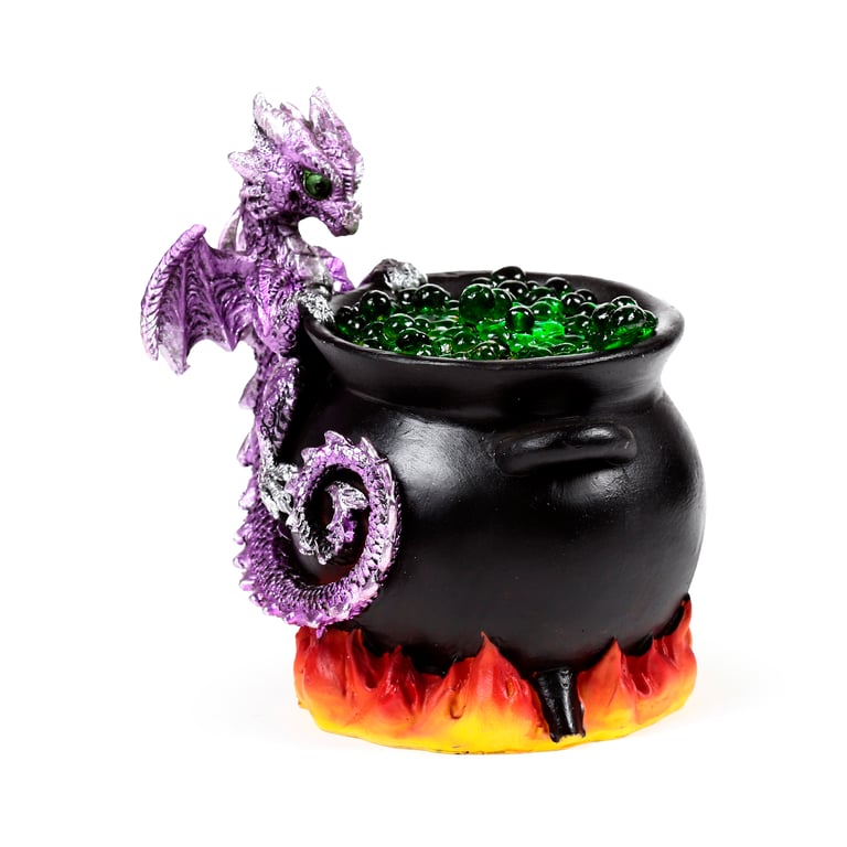 Elements LED Dragon Bubbling Cauldron - Resin and Plastic LED Light Fixture with On/Off Switch and AA Battery Operation