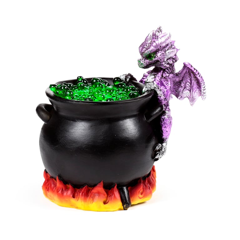 Elements LED Dragon Bubbling Cauldron - Resin and Plastic LED Light Fixture with On/Off Switch and AA Battery Operation
