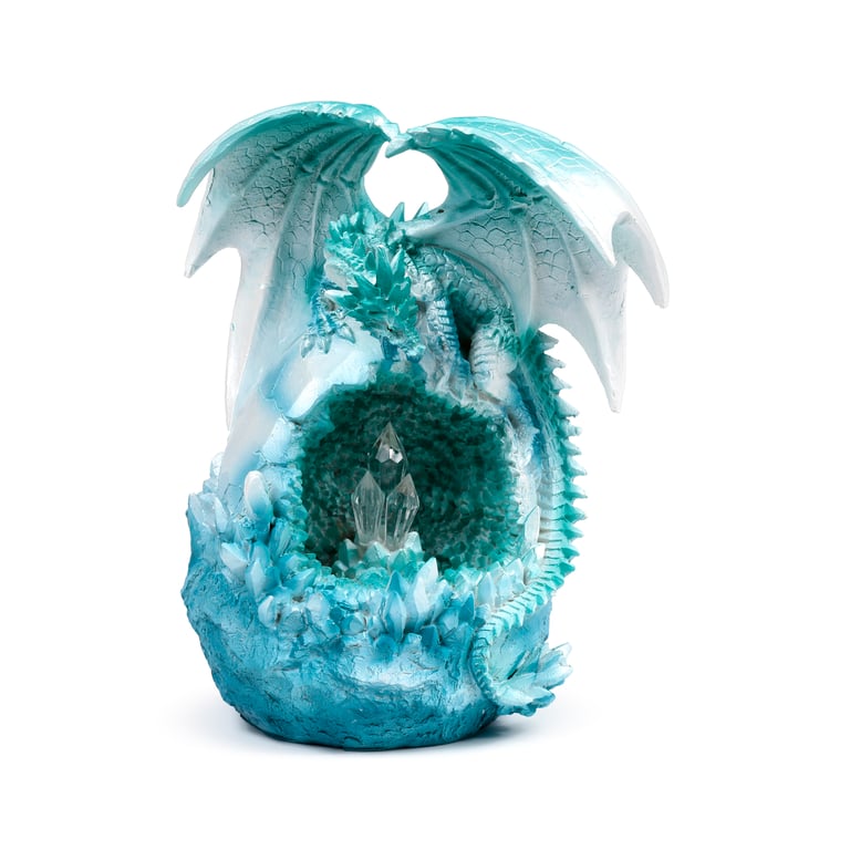 Dark Legends LED Dragon - Crystal Ice Cave Decoration with Resin and Plastic Construction, AA Battery Operated Light Switch
