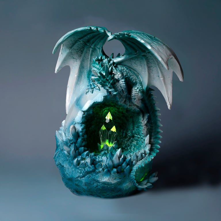 Dark Legends LED Dragon - Crystal Ice Cave Decoration with Resin and Plastic Construction, AA Battery Operated Light Switch