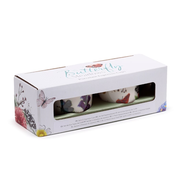 Porcelain Espresso Cups - Butterfly Meadows, 100ml, Dishwasher & Microwave Safe, Set of 2