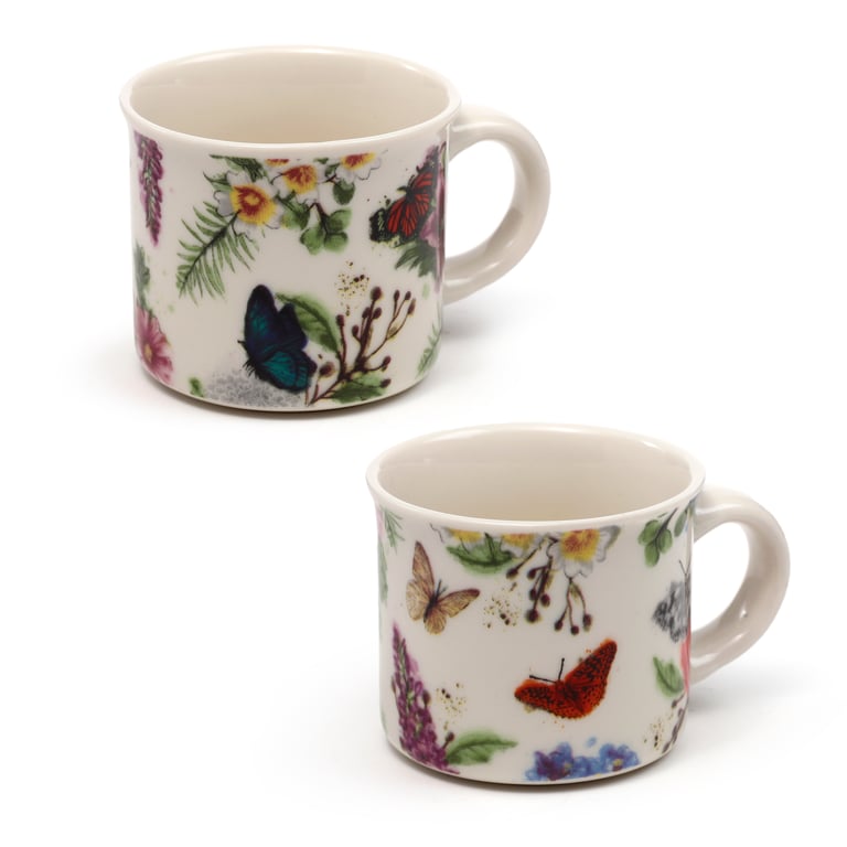 Porcelain Espresso Cups - Butterfly Meadows, 100ml, Dishwasher & Microwave Safe, Set of 2