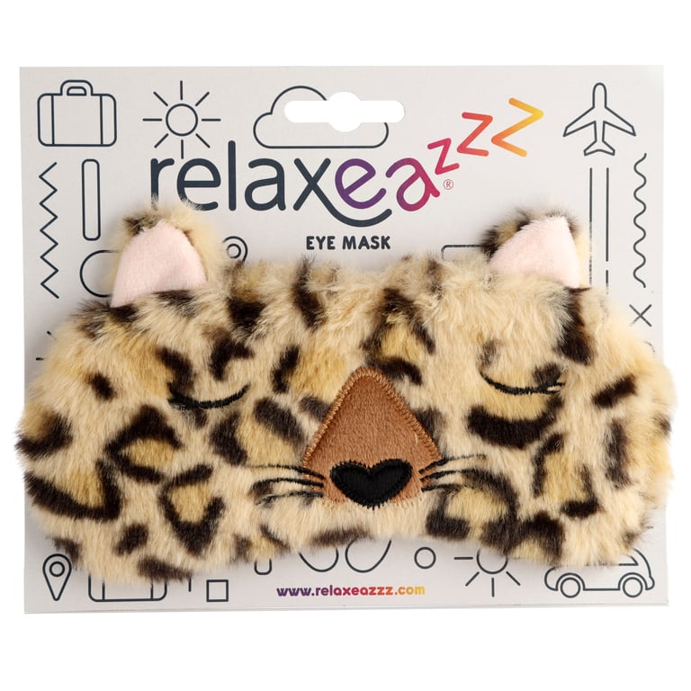 Leopard Plush Eye Mask - Polyester and Elastic, Indoor Use Only