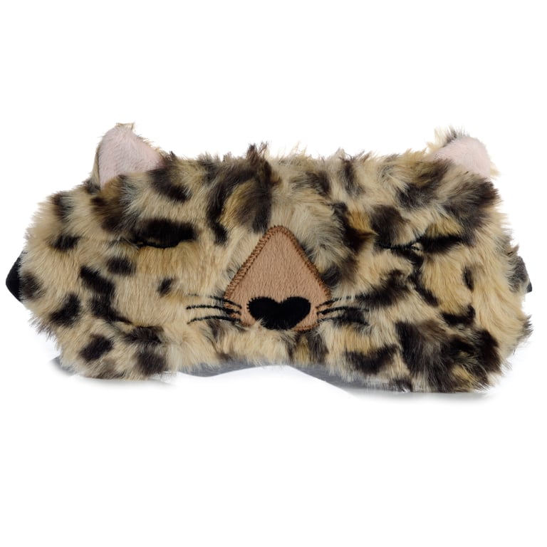 Leopard Plush Eye Mask - Polyester and Elastic, Indoor Use Only