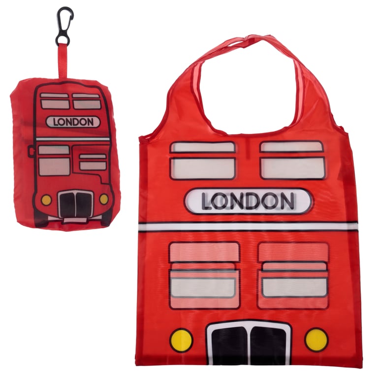 London Bus Foldable Reusable Shopping Bag - 100 Polyester Compact Storage Pouch
