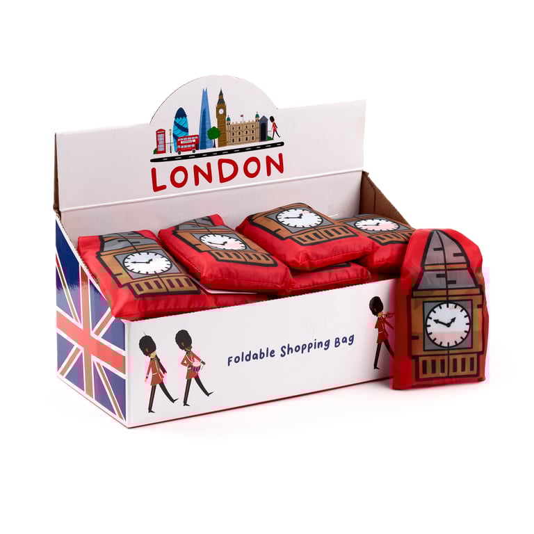 London Icons Big Ben Foldable Reusable Shopping Bag - Compact Polyester Tote