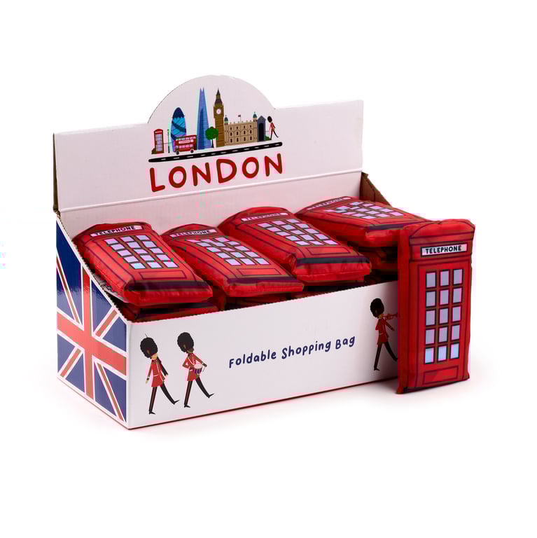 Handy Foldable Shopping Bag - Reusable Polyester London Icons Red Telephone Box Design