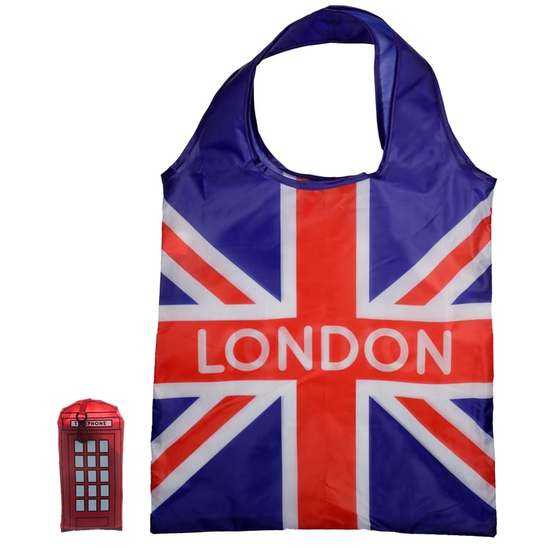 Handy Foldable Shopping Bag - Reusable Polyester London Icons Red Telephone Box Design