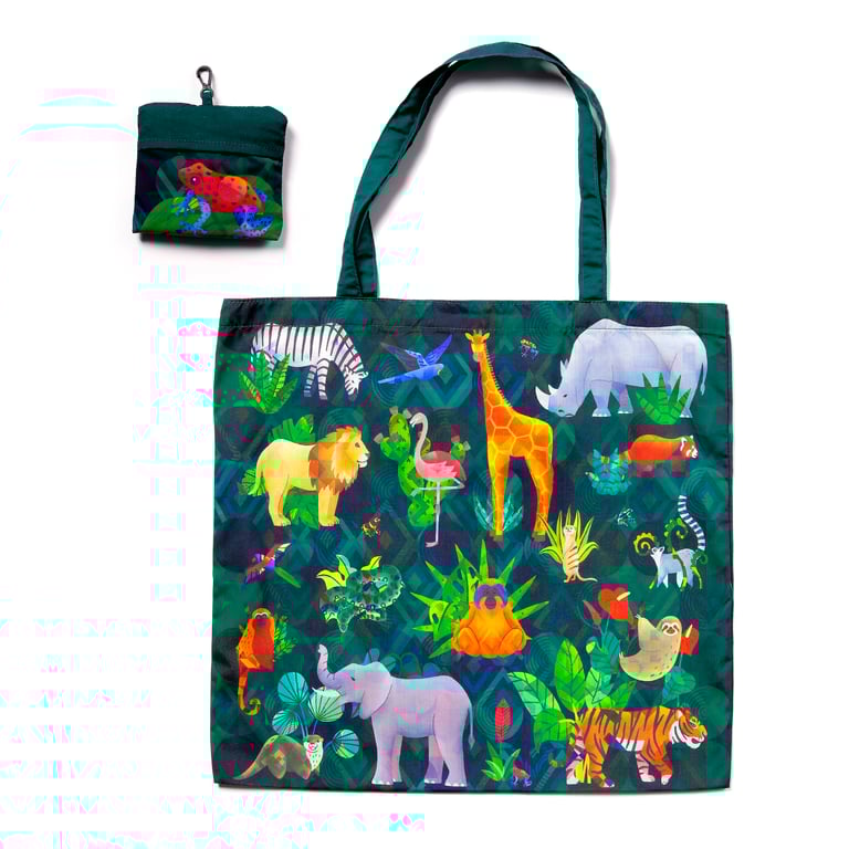 Handy Foldable RPET Eco-Friendly Reusable Shopping Bag - Animal Kingdom