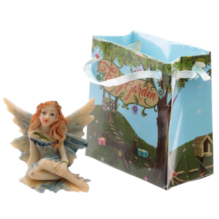 Resin Flower Fairy Figurine - Mini Home Decor Gift in Bag with Ribbon Handles