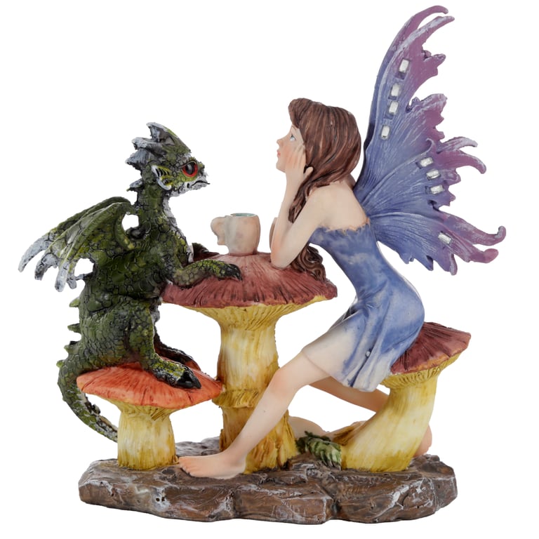 Resin Woodland Spirit Dragon Tea Party Fairy Collectible Decoration Statue
