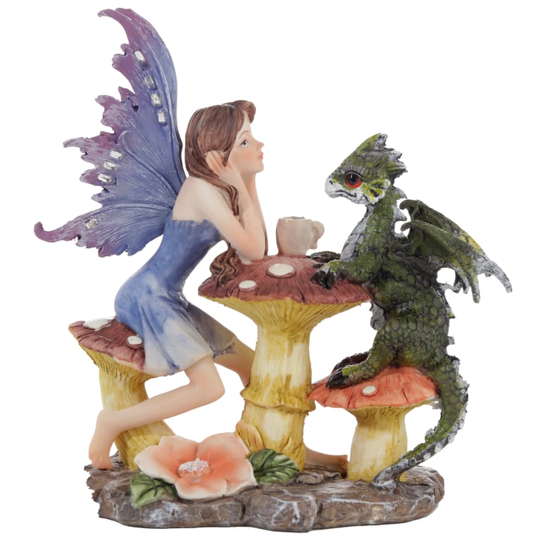Resin Woodland Spirit Dragon Tea Party Fairy Collectible Decoration Statue