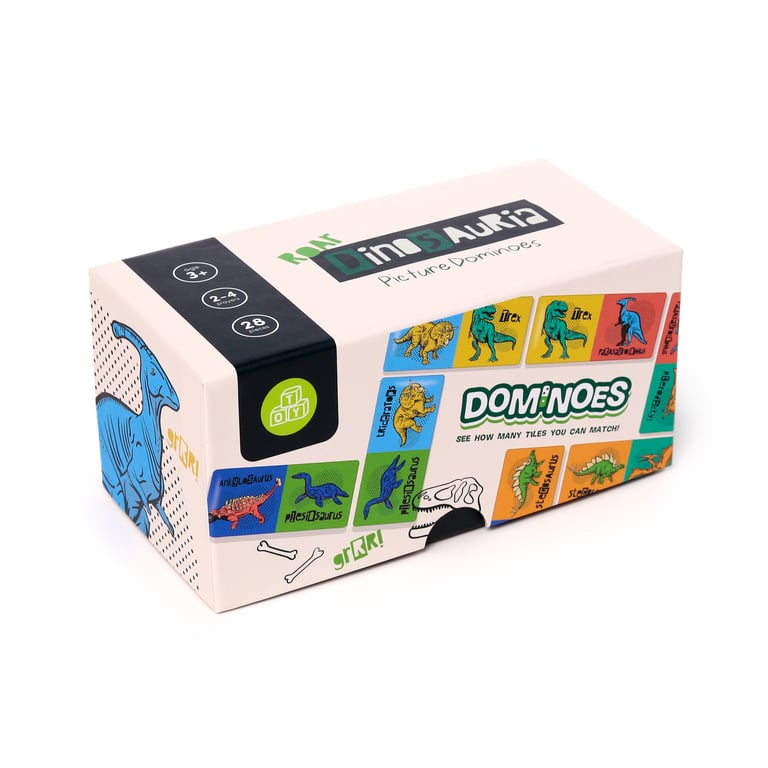 Kids Dominoes Set - Dinosauria, 28 Piece Educational Game for Children Aged 3 Years