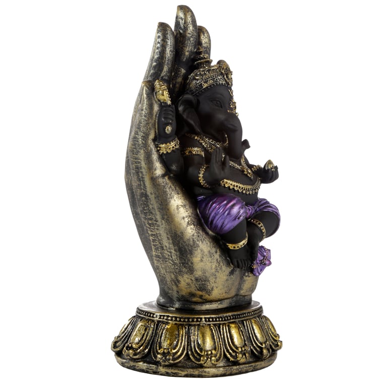 Resin Ganesh Statue - Purple, Gold & Black Hand-Held Decorative Idol