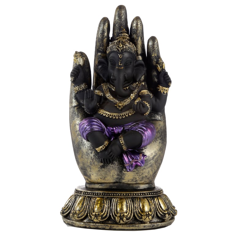 Resin Ganesh Statue - Purple, Gold & Black Hand-Held Decorative Idol