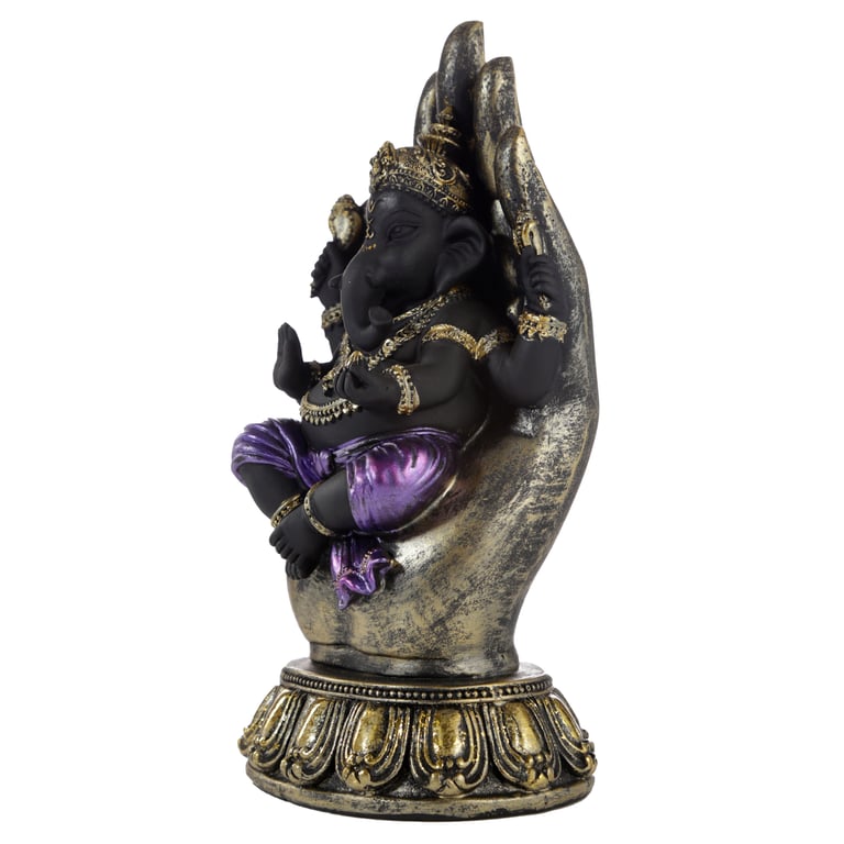 Resin Ganesh Statue - Purple, Gold & Black Hand-Held Decorative Idol