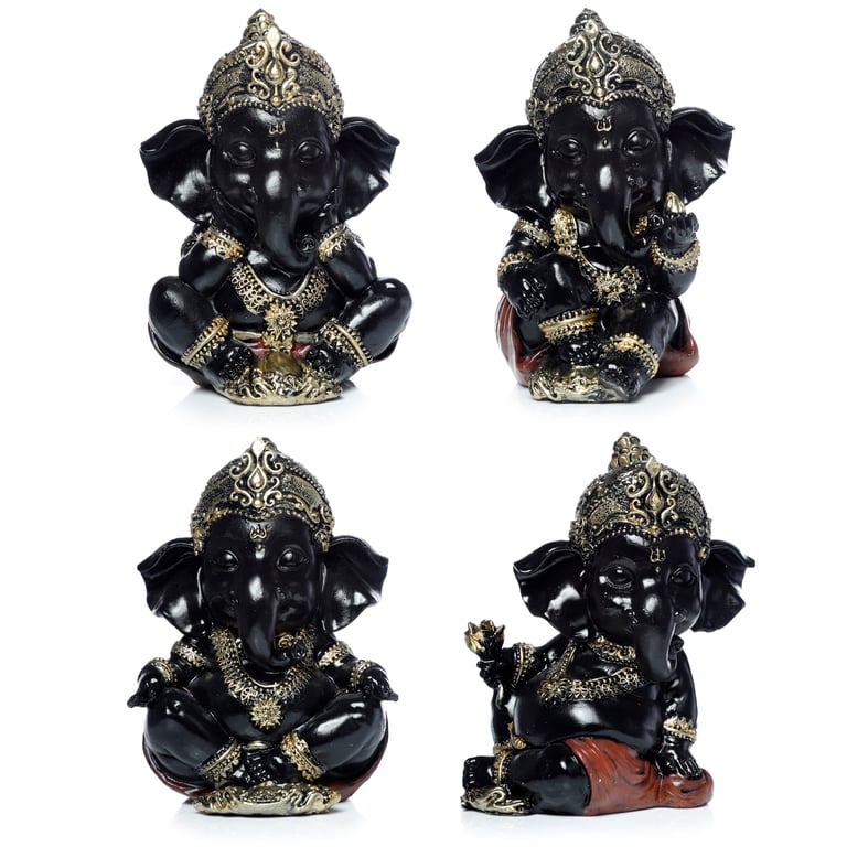 Black and Gold Resin Ganesh Statue - Home Decor Idol