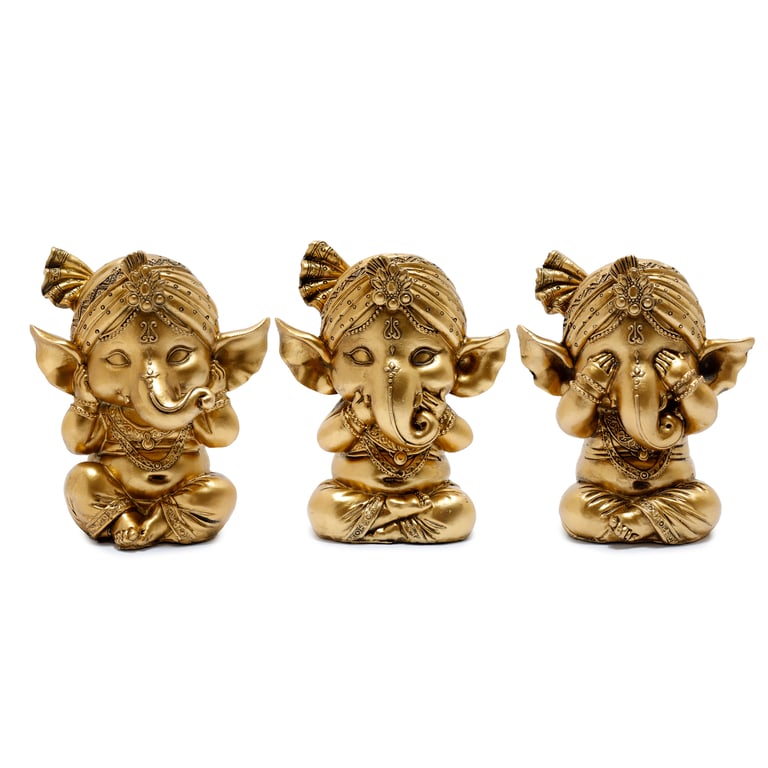 Decorative Resin Ganesh Figurines Set of 3 - Speak No Evil Home Decor