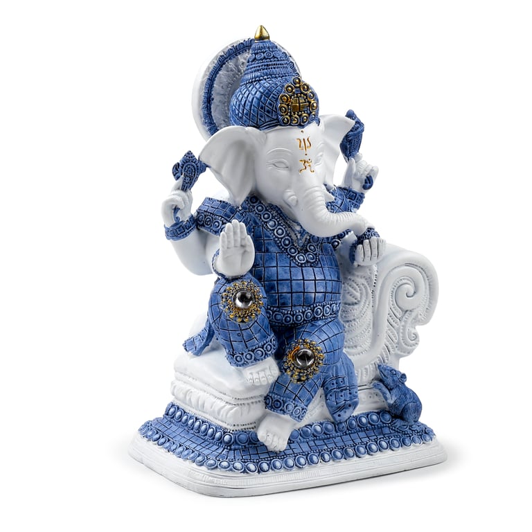 White Blue Thai Meditation Buddha Resin Figurine Statue Home Decor