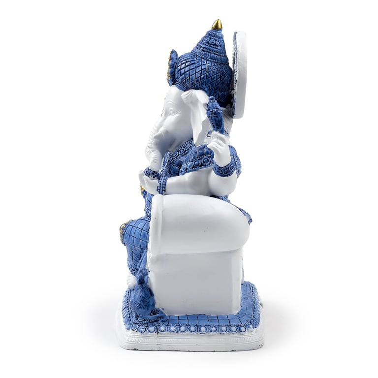 White Blue Thai Meditation Buddha Resin Figurine Statue Home Decor