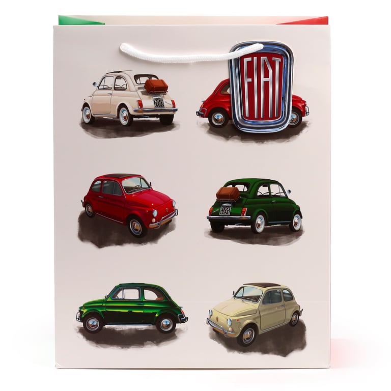 Fiat 500 Retro Repeat Large Licensed Gift Bag with Card Tag and Cord Handles