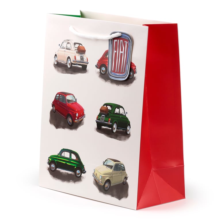 Fiat 500 Retro Repeat Large Licensed Gift Bag with Card Tag and Cord Handles