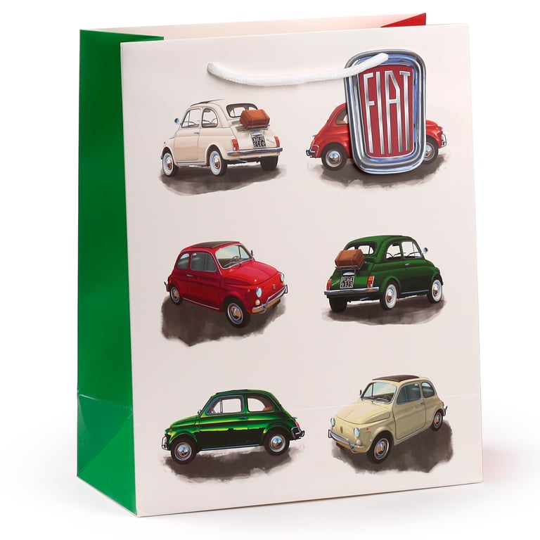 Fiat 500 Retro Repeat Large Licensed Gift Bag with Card Tag and Cord Handles