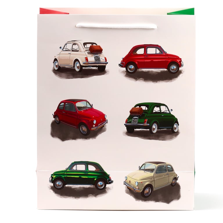 Fiat 500 Retro Repeat Large Licensed Gift Bag with Card Tag and Cord Handles