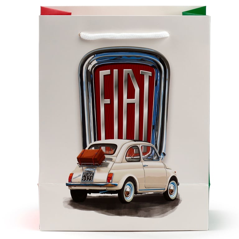 Licensed Fiat 500 Red & White Card Gift Bag with Cord Handles