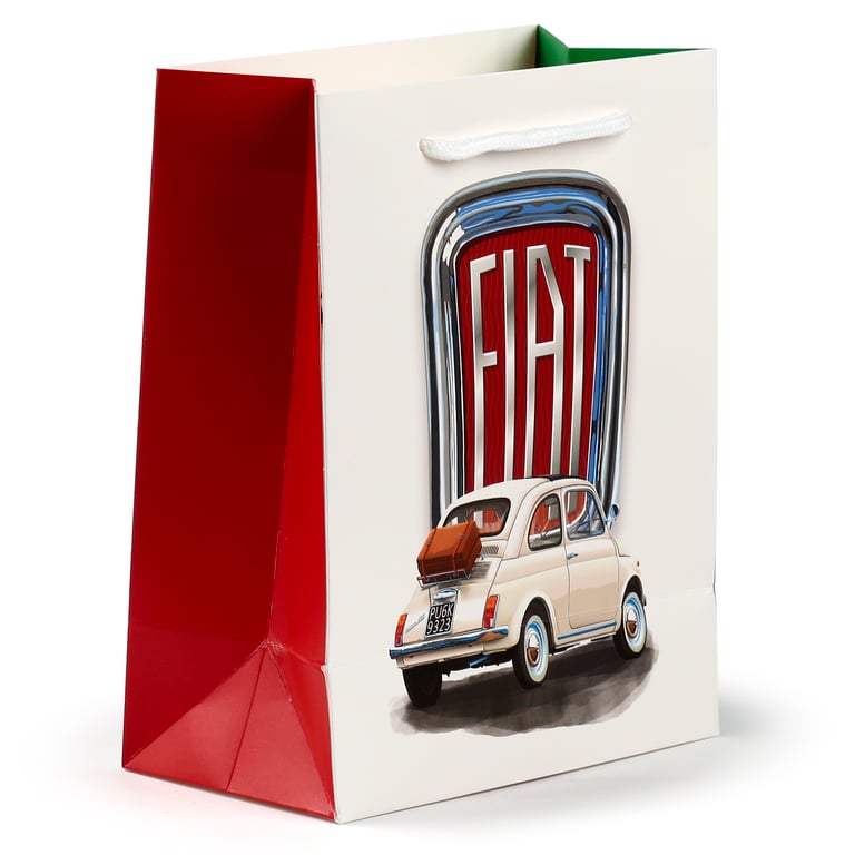 Licensed Fiat 500 Red & White Card Gift Bag with Cord Handles