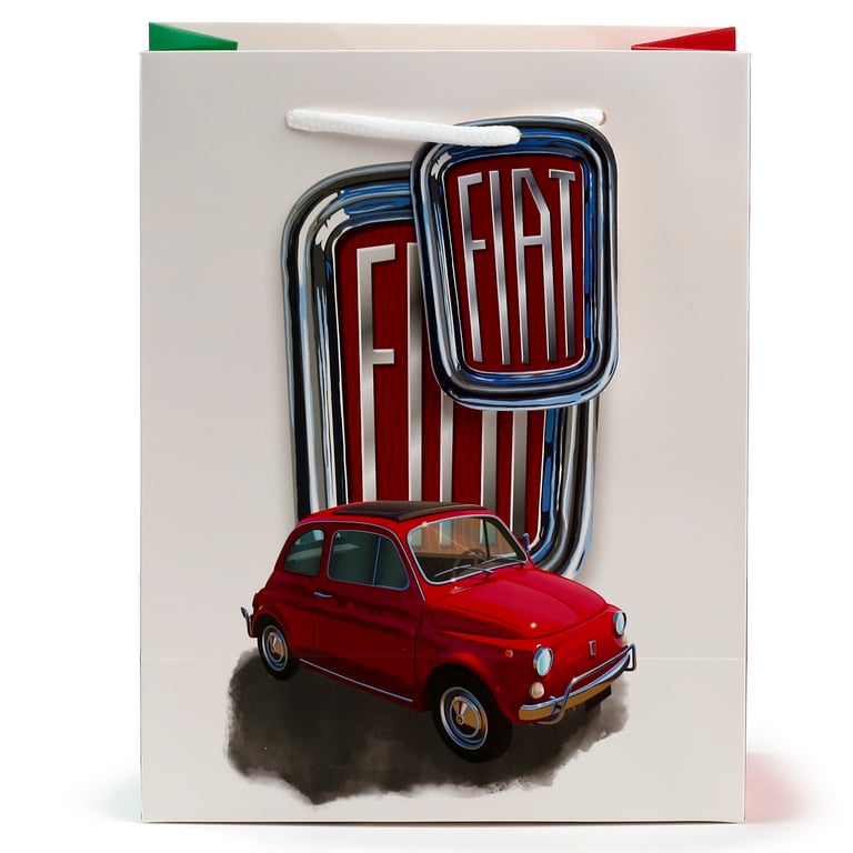 Licensed Fiat 500 Red & White Card Gift Bag with Cord Handles