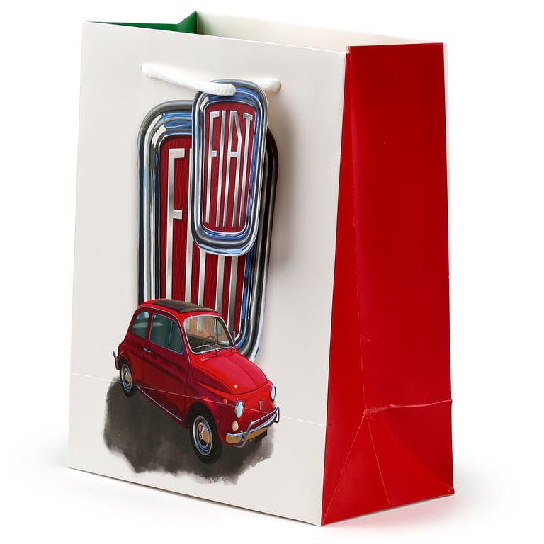 Licensed Fiat 500 Red & White Card Gift Bag with Cord Handles