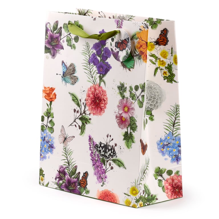 Large Card Gift Bag with Butterfly Meadows Design and Ribbon Handles