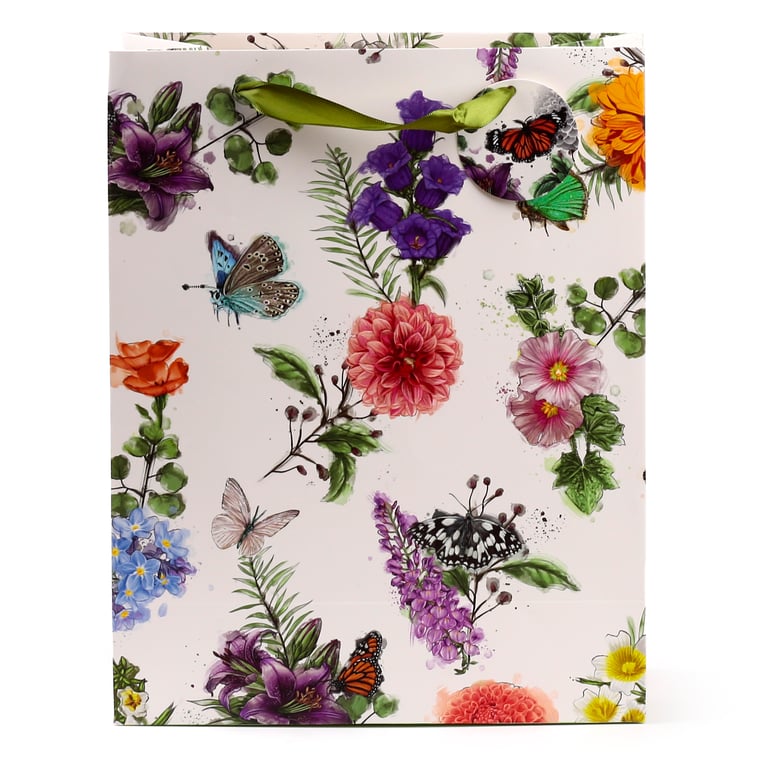 Large Card Gift Bag with Butterfly Meadows Design and Ribbon Handles