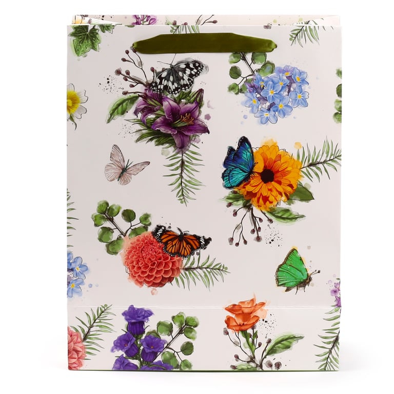 Large Card Gift Bag with Butterfly Meadows Design and Ribbon Handles