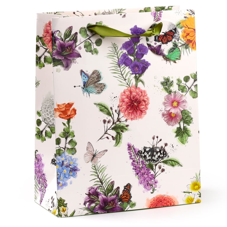 Large Card Gift Bag with Butterfly Meadows Design and Ribbon Handles