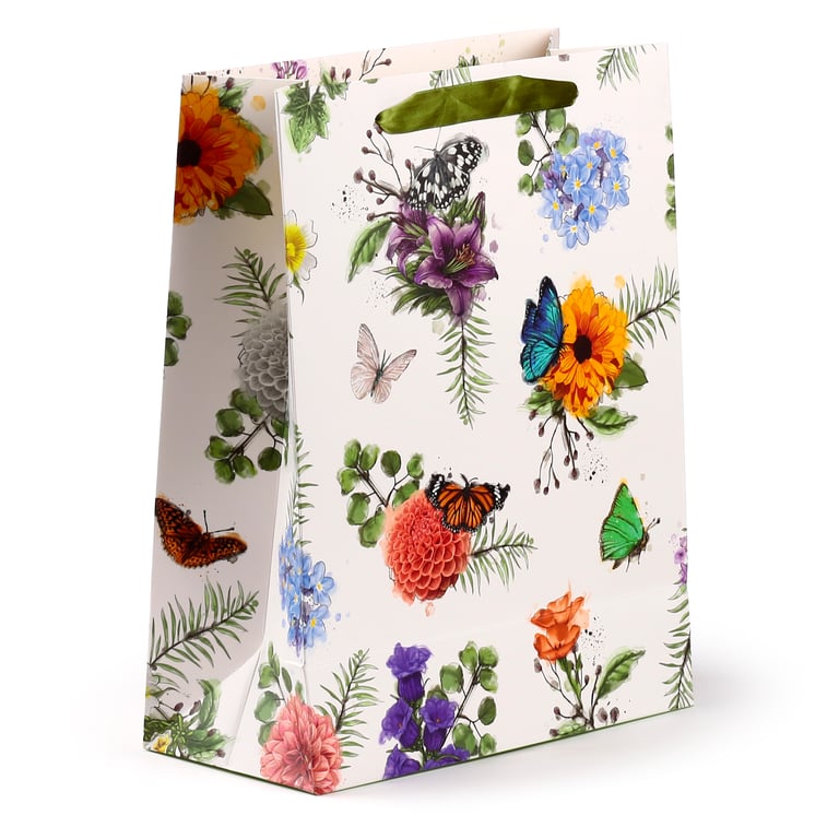 Large Card Gift Bag with Butterfly Meadows Design and Ribbon Handles