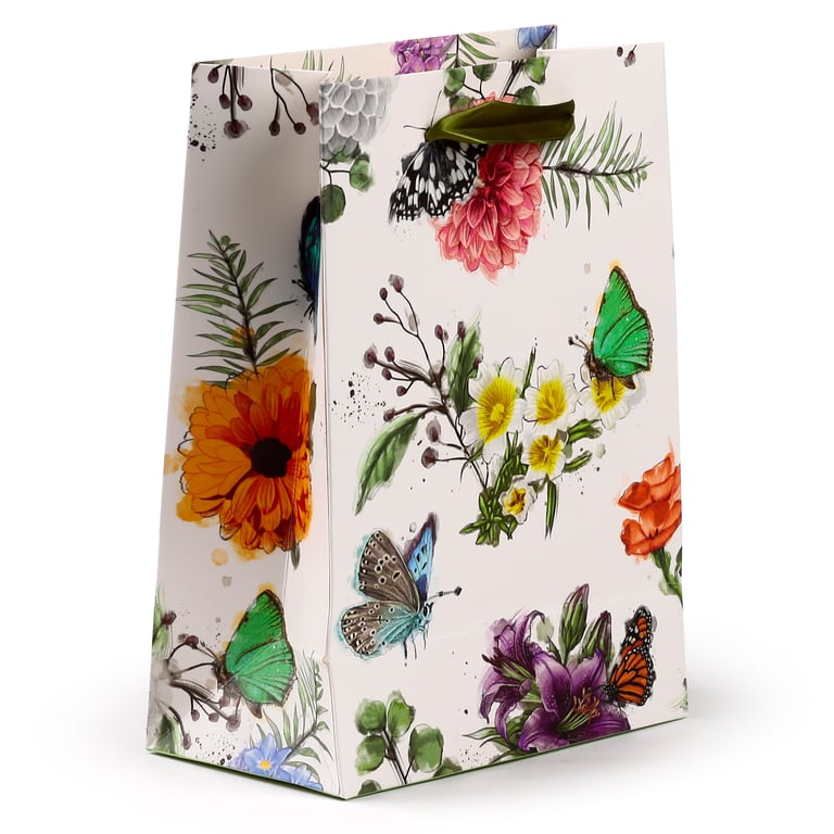 Medium Card Gift Bag with Butterfly Meadows Design and Ribbon Handles