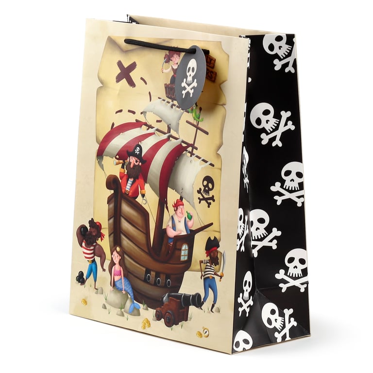 Large Jolly Rogers Pirates Card Gift Bag with Cord Handles and Tag