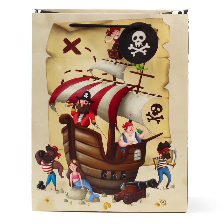 Large Jolly Rogers Pirates Card Gift Bag with Cord Handles and Tag