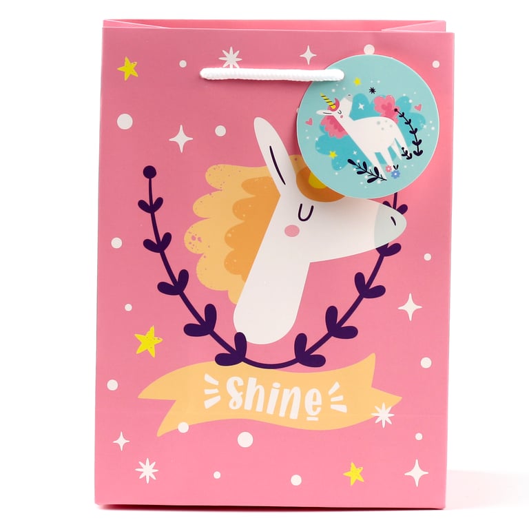 Medium Unicorn Magic Card Gift Bag with Cord Handles and Tag