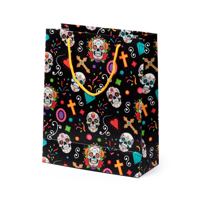 Large Day of the Dead Decorative Gift Bag with Card Tag and Cord Handles