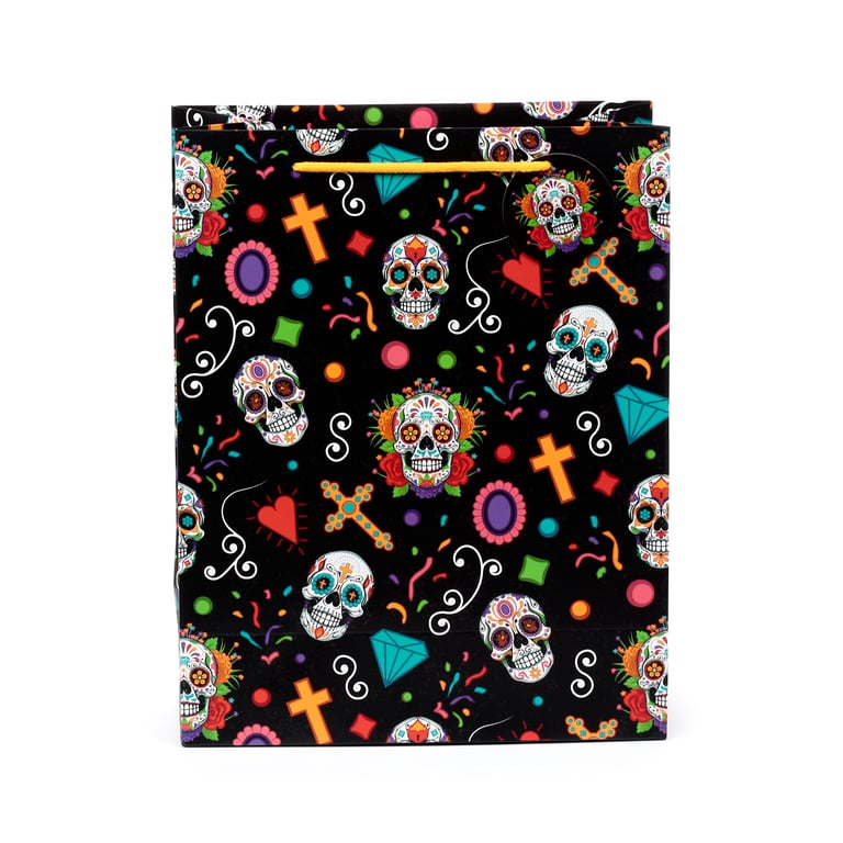 Large Day of the Dead Decorative Gift Bag with Card Tag and Cord Handles