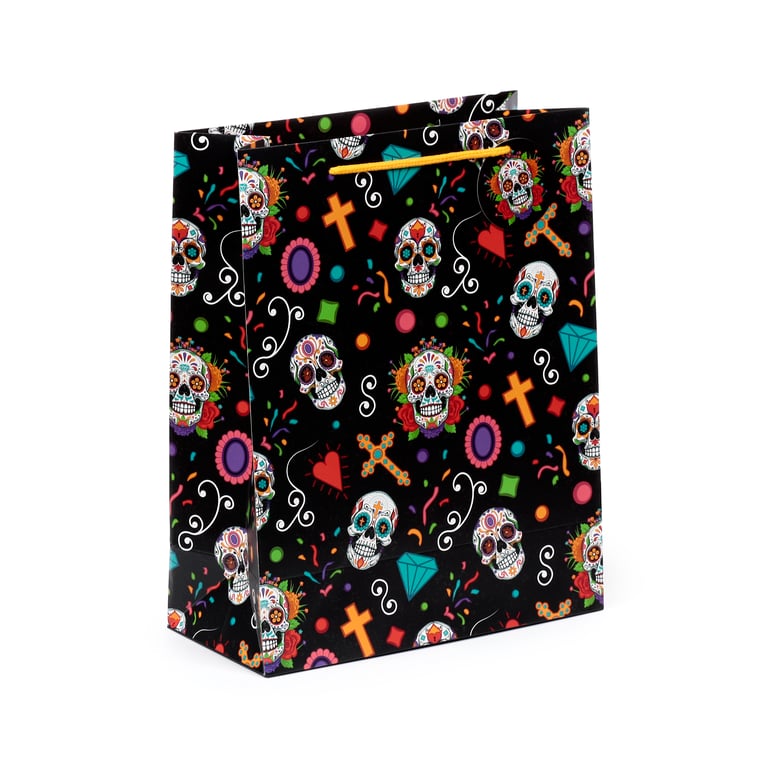 Large Day of the Dead Decorative Gift Bag with Card Tag and Cord Handles